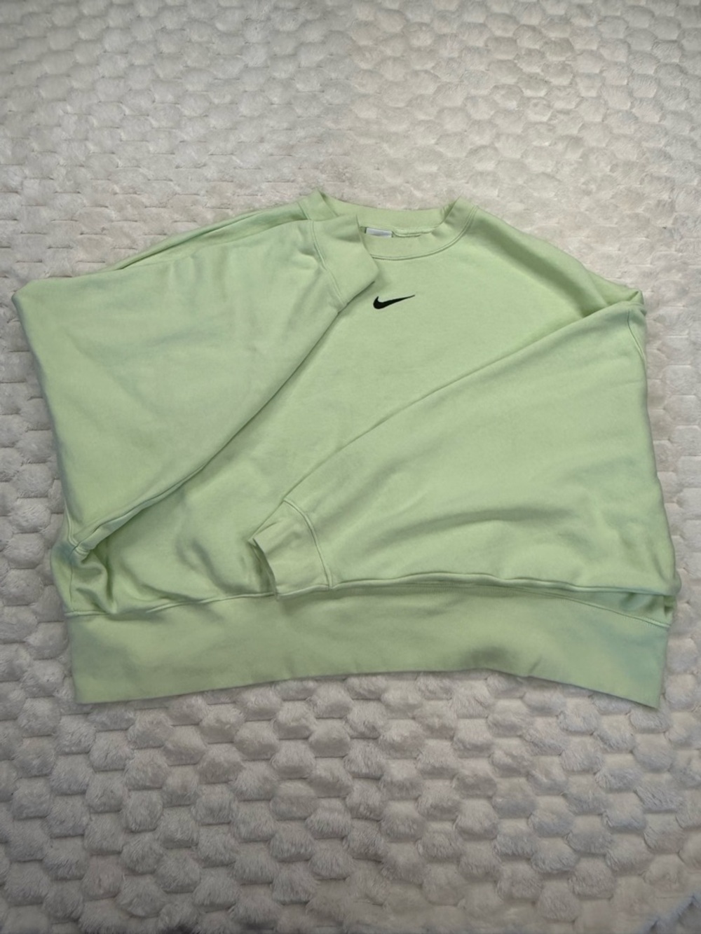 Nike Neon Green Small Swoosh Embroidered Fleece Oversized Crop Sweatshirt Large